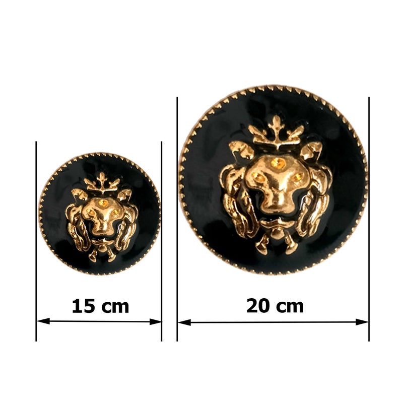 Aakriti Aakriti 12-Piece Luxury Metal Buttons - Black & Gold Lion Head Design, Round Decorative Shank Buttons for Blazers, Sherwanis, Suits, Sport Coats, Jackets, DIY Crafts (6 x 15mm & 6 x 20mm) - Image 2
