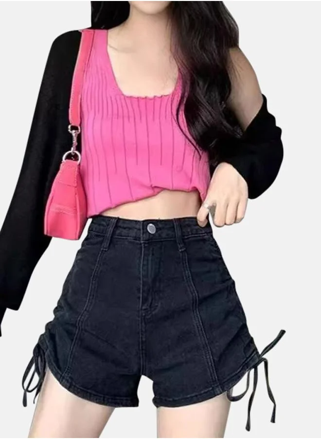يونيكي Black Slim Fit High-Rise Denim Shorts