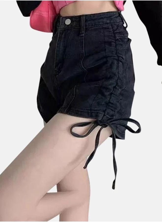 يونيكي Black Slim Fit High-Rise Denim Shorts