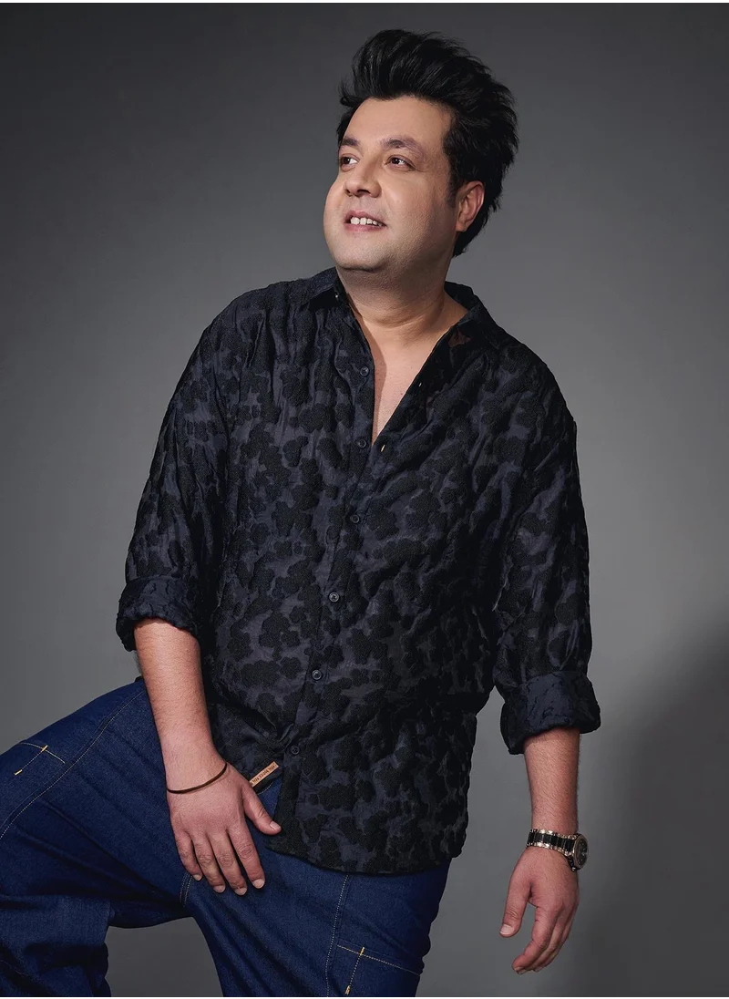 Instafab Plus Instafab Plus Men's Charcoal Grey Nimbus Dark-Tone Shirt For Casual Wear | Spread Collar | Long Cuffed Sleeves | Button Closure | Plus Size Shirt Crafted With Comfort Fit For Everyday Wear