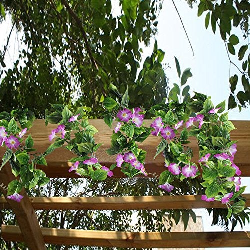 GTIDEA نباتات العنب الاصطناعية GTIDEA، 2 قطعة 15 قدم من نباتات الجلوري الصباحية المعلقة، زينة حرير، نبات أخضر مزيف، حديقة منزلية، جدار، سياج، درج، زينة خارجية، زفاف، سلال معلقة، بنفسجي - Image 3