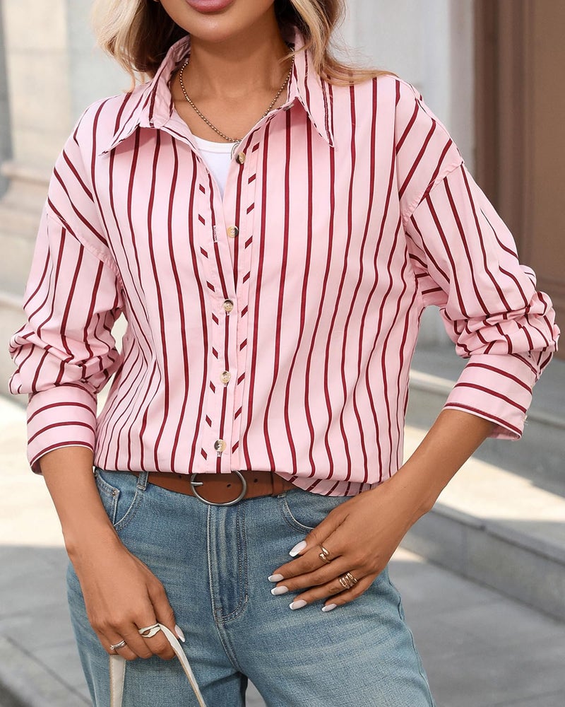 CHYRII Women's Casual Fall Business Tops Button Down Long Sleeve Shirts Vacation Outfits (7185-Red) S - Image 4