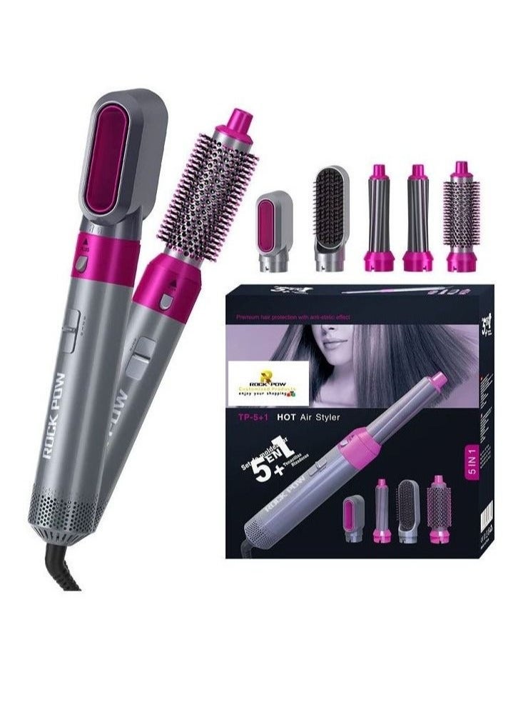 ELTRAZONE 5 in 1 One Step Hair Dryer Brush  Styler Volumizer – Hot Air Blow Dryer with Interchangeable Attachments – Hair Straightener, Curler, Volumizing Comb  Dryer in One – Grey/Pink, for All Hair Types - Image 1