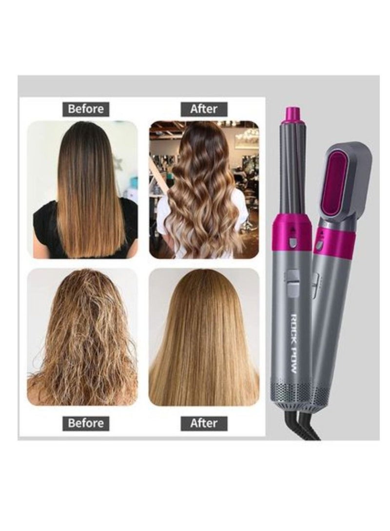 ELTRAZONE 5 in 1 One Step Hair Dryer Brush  Styler Volumizer – Hot Air Blow Dryer with Interchangeable Attachments – Hair Straightener, Curler, Volumizing Comb  Dryer in One – Grey/Pink, for All Hair Types - Image 3