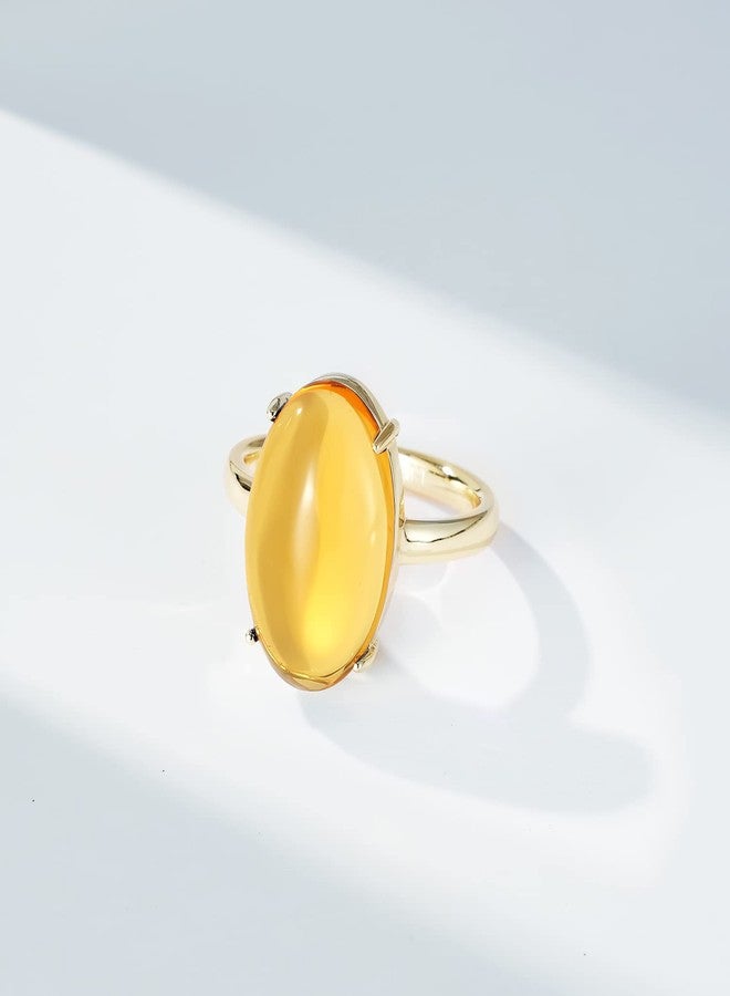 Jupiter Oval Natural Citrine Ring - 14k Gold Plated Oval Genuine Gemstone Women Ring, Natural Birthstone Oval Ring Jewelry Gifts for Valentine's Day, Mother's Day, Birthday Jewelry Gifts - Image 2