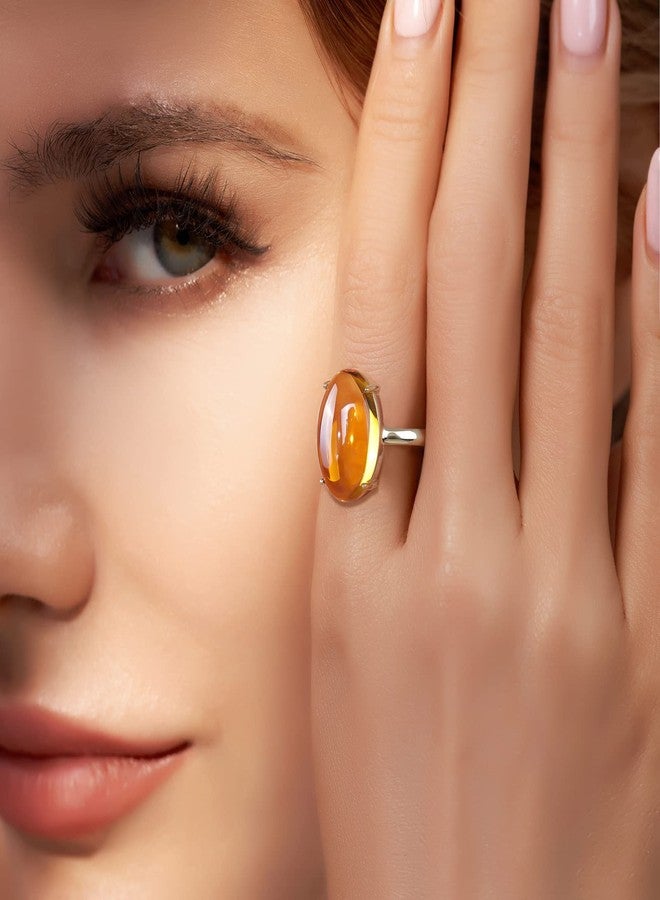 Jupiter Oval Natural Citrine Ring - 14k Gold Plated Oval Genuine Gemstone Women Ring, Natural Birthstone Oval Ring Jewelry Gifts for Valentine's Day, Mother's Day, Birthday Jewelry Gifts - Image 4