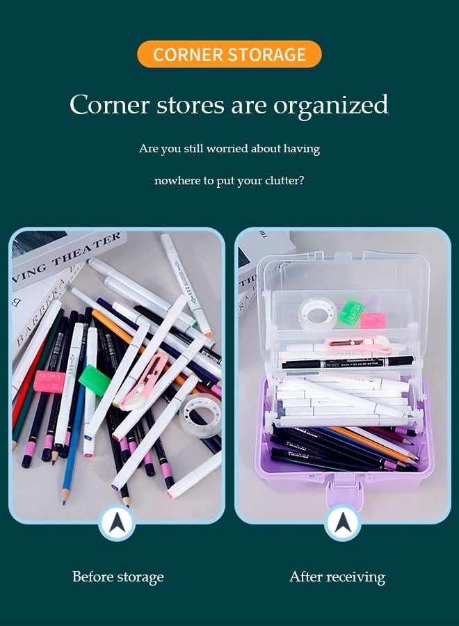 DUNISO 3-Layer Clear Art Storage Box Craft Organizer, Versatile 3-Layer Folding Organizer Box Multipurpose Stationery Storage Box With Hidden Handle,Large Capacity Storage Box for Accessories, toys, cosmetics, pharmaceuticals, stationery（blue） - Image 4