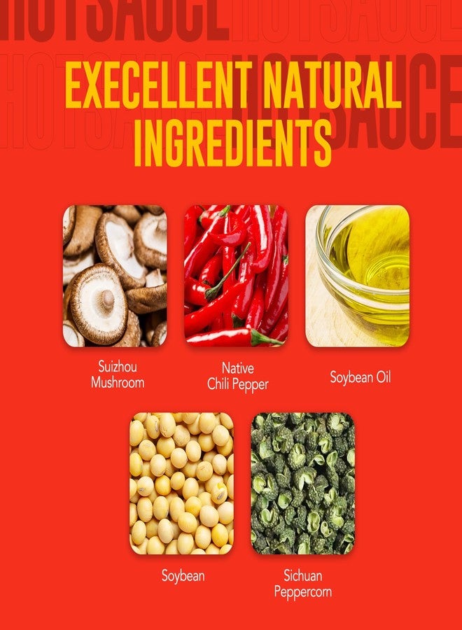 GOOD LUCK Mushroom Hot Sauce, Spicy Chili Oil and Chili Paste with High-Grade Instant Mushroom Sauce, Chopped Chili Sauce,Fresh Pepper,Soybean,Garlic,6 Cans - Image 4