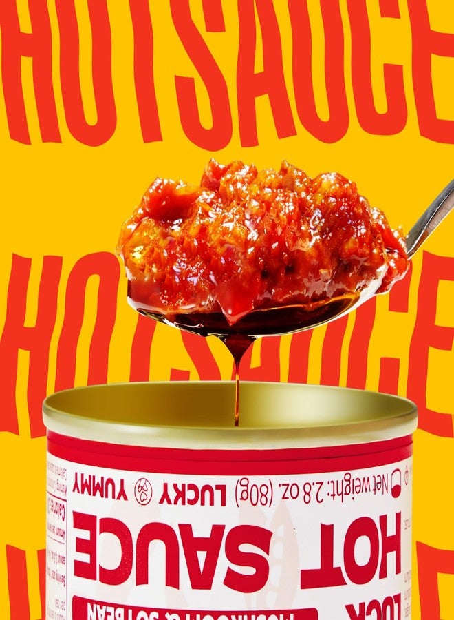 GOOD LUCK Mushroom Hot Sauce, Spicy Chili Oil and Chili Paste with High-Grade Instant Mushroom Sauce, Chopped Chili Sauce,Fresh Pepper,Soybean,Garlic,6 Cans - Image 2