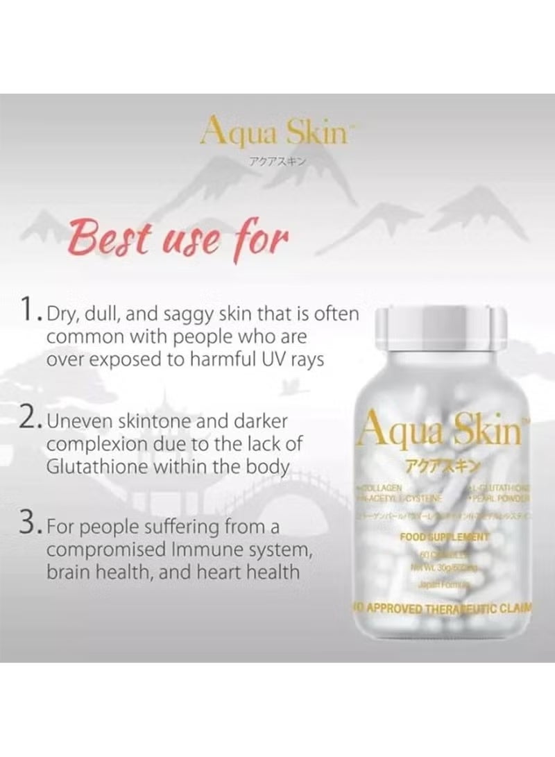Aqua Skin Food Supplement Capsules with Collagen and Glutathione, 60 Count - Image 1
