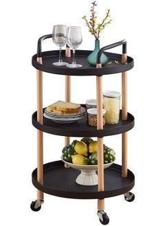 CityRiya-Long Round Side Table Sofa Snack Table 3 Tier Coffee Table End Table Desk Nightstand Bedside Table Rolling Cart Utility Cart Multi-Functional Trolley Cart Movable Storage Shelves for Living Room Black  - Image 1