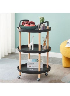 CityRiya-Long Round Side Table Sofa Snack Table 3 Tier Coffee Table End Table Desk Nightstand Bedside Table Rolling Cart Utility Cart Multi-Functional Trolley Cart Movable Storage Shelves for Living Room Black  - Image 2