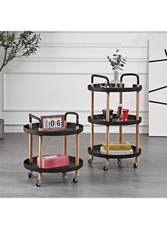 CityRiya-Long Round Side Table Sofa Snack Table 3 Tier Coffee Table End Table Desk Nightstand Bedside Table Rolling Cart Utility Cart Multi-Functional Trolley Cart Movable Storage Shelves for Living Room Black  - Image 3