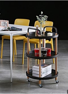 CityRiya-Long Round Side Table Sofa Snack Table 3 Tier Coffee Table End Table Desk Nightstand Bedside Table Rolling Cart Utility Cart Multi-Functional Trolley Cart Movable Storage Shelves for Living Room Black  - Image 5