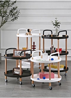 CityRiya-Long Round Side Table Sofa Snack Table 3 Tier Coffee Table End Table Desk Nightstand Bedside Table Rolling Cart Utility Cart Multi-Functional Trolley Cart Movable Storage Shelves for Living Room Black  - Image 4