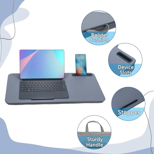 YUELAKE Portable Laptop Desk Fits Up to 16“ Laptops, with Tablet Slot, Built-in Cushion, Great for Home & Office,Lap Desk for Laptop,Lap Desk with Cushion (Dark Grey, Large) - Image 4