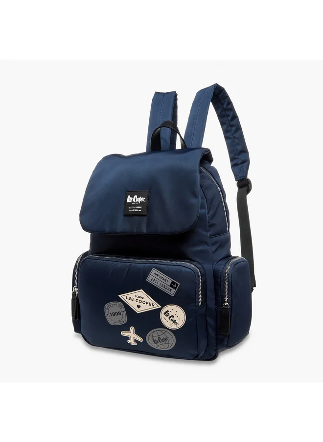 Lee Cooper Women Logo Applique Backpack with Adjustable Straps and Zip Closure - 13x30x40 cm