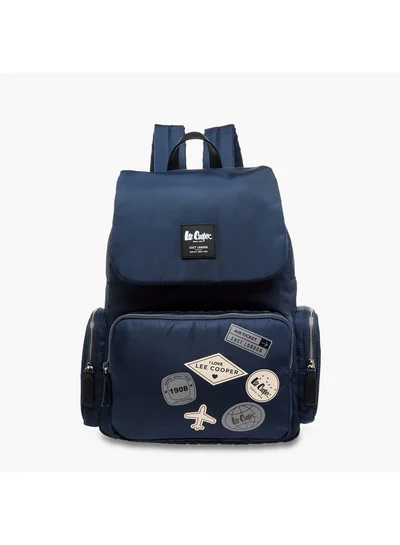 Lee Cooper Women Logo Applique Backpack with Adjustable Straps and Zip Closure - 13x30x40 cm