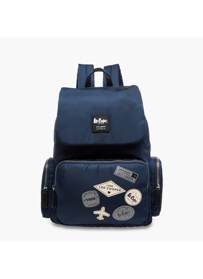 Lee Cooper Women Logo Applique Backpack with Adjustable Straps and Zip Closure - 13x30x40 cm