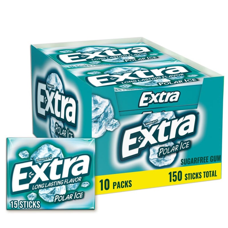 EXTRA Polar Ice Chewing Gum Packs, Sugar Free Gum in Bulk for Fresh Breath, 15 Sticks - Image 1