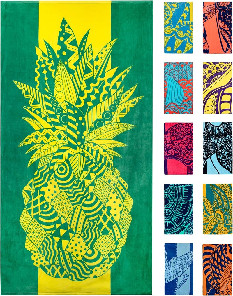 Nova Blue Pineapple Beach Towel – Yellow and Green with A Tropical Design, Extra Large, XL (34”X 63”) Tropical Fruit, Yellow Beach Towel with Unique Design Made from 100% Cotton Dust proof - Image 1