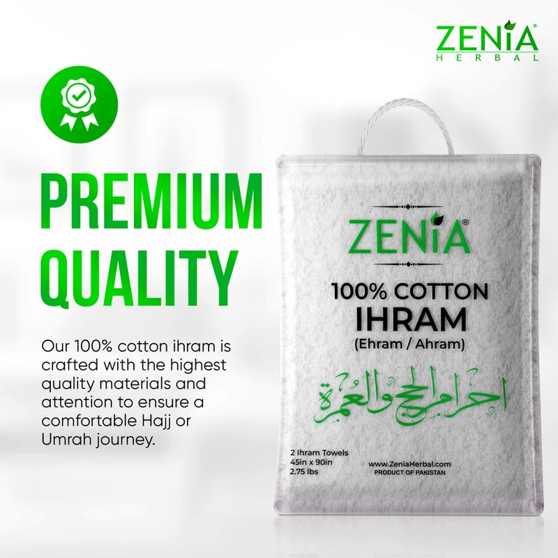 Zenia Natural Hygienic 100% Cotton Ihram (Ahram/Ehram) Towel for Hajj and Umrah - Lightweight and Durable 45 in x 90 in (Ihram) - Image 2