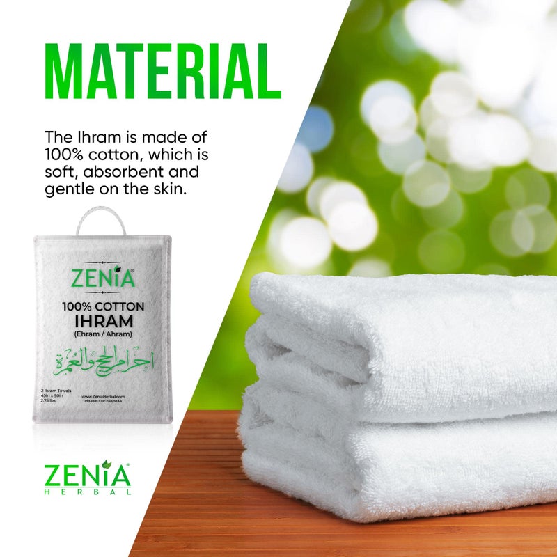 Zenia Natural Hygienic 100% Cotton Ihram (Ahram/Ehram) Towel for Hajj and Umrah - Lightweight and Durable 45 in x 90 in (Ihram) - Image 3