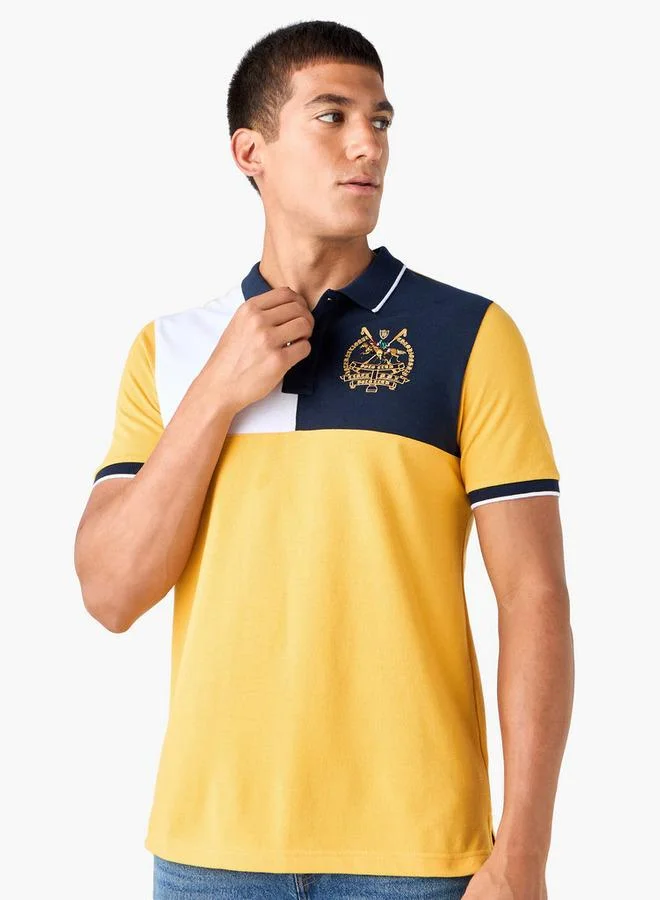 Splash FAV Colourblock Polo T-shirt with Embroidered Detail and Short Sleeves