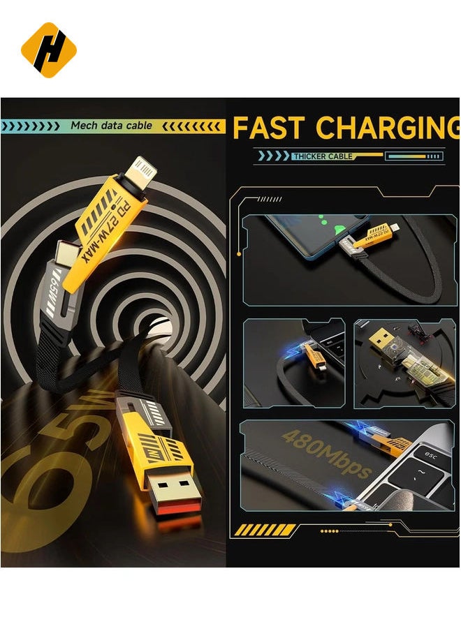 HuHa - "4-in-1 Convertible Metal Fast Data Cable – 65W Braided 3.9ft USB-C, USB-A, Multiple Charging Cable for iPhone, iPad, MacBook Pro, AirPods, Samsung, Android (1.2M)" - Image 1