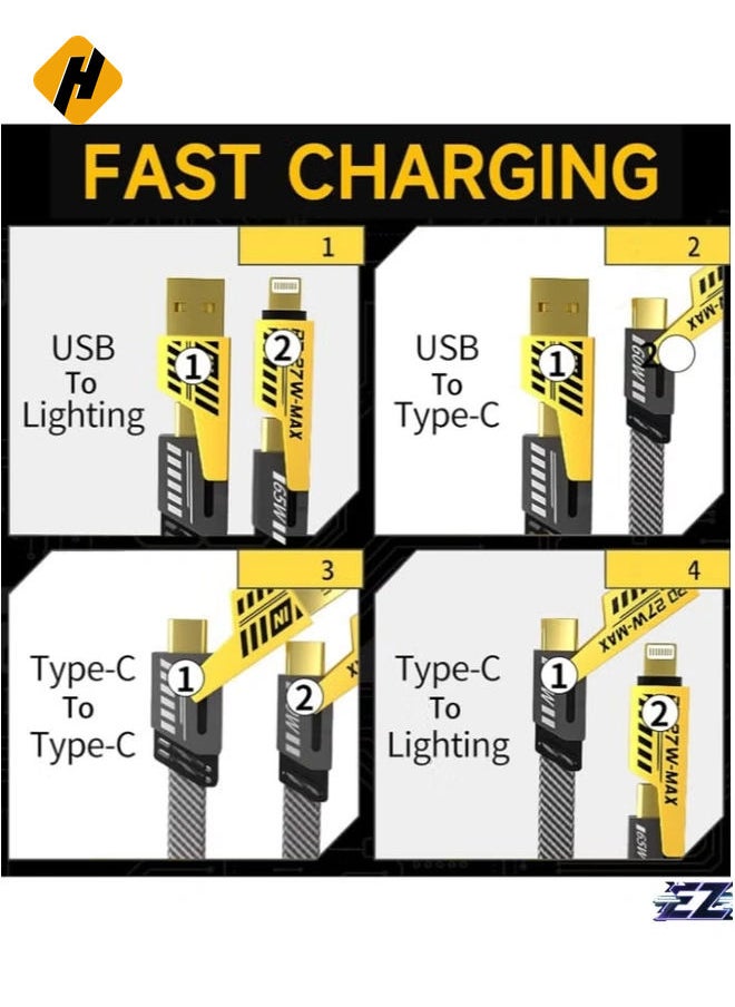 HuHa - "4-in-1 Convertible Metal Fast Data Cable – 65W Braided 3.9ft USB-C, USB-A, Multiple Charging Cable for iPhone, iPad, MacBook Pro, AirPods, Samsung, Android (1.2M)" - Image 1