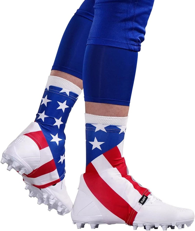 SLEEFS Spats/Football Cleat Covers [1 Pair - American Flag] - Laces Covers/Wraps for Football, Baseball, Soccer, and Field Hockey - Youth and Adult Sizes for Men, Boys and Girls - Image 1