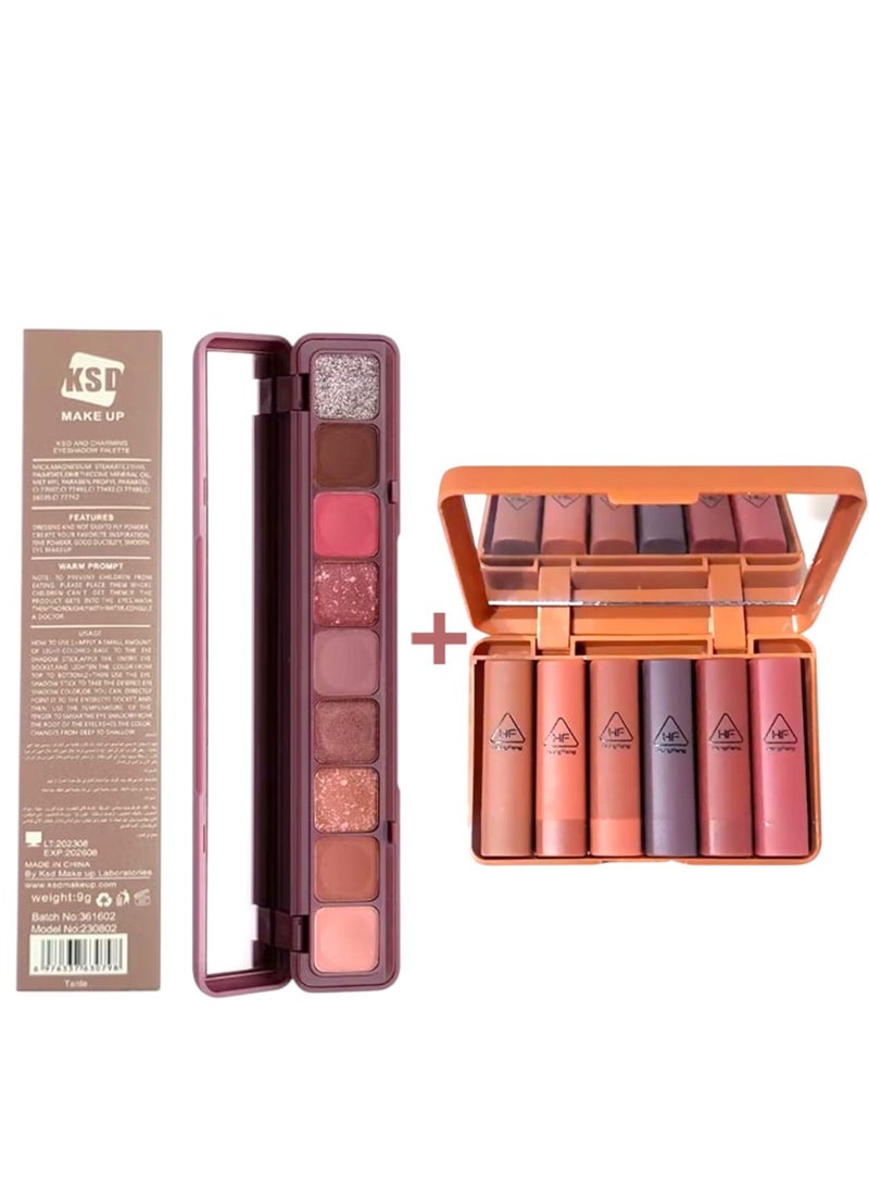 Heng Fang 9-Color Eyeshadow Palette with 6-Piece Multi-Color Lipstick - Image 1