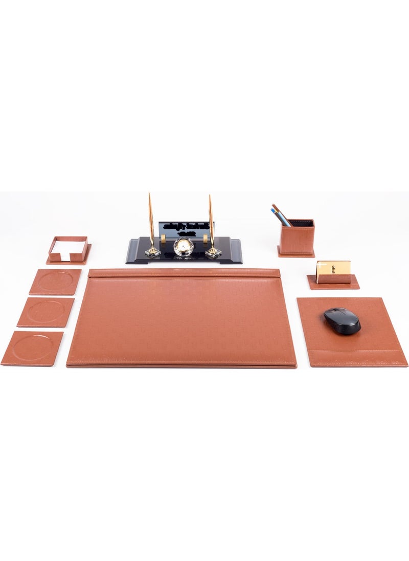Ofistike - Office Desktop Set Brown Wicker Desktop Set Elite Crystal Table Nameplate Office Desktop Set - Image 1