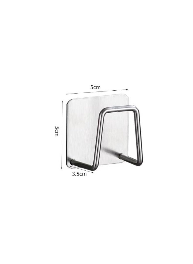 2 Pcs Self Adhesive Hooks with Sponge Cleaning Brush Drain Drying Rack, Wall Mounted Kitchen & Bathroom Storage Organizer Holder, Silver - Image 2