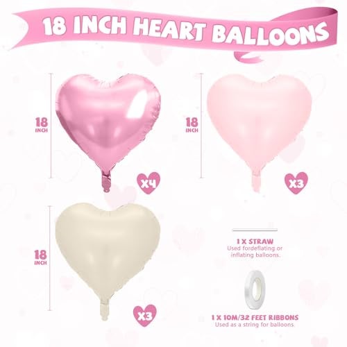 Biapian Pink Heart Balloons 10 Pcs Pastel Light Baby Pink White Foil Heart Shaped Balloon 18 Inch Cream Sand White Balloons Helium for Engagement Brithday Baby Shower Wedding Valentines Party Decoration - Image 5