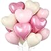 Biapian Pink Heart Balloons 10 Pcs Pastel Light Baby Pink White Foil Heart Shaped Balloon 18 Inch Cream Sand White Balloons Helium for Engagement Brithday Baby Shower Wedding Valentines Party Decoration - Image 2