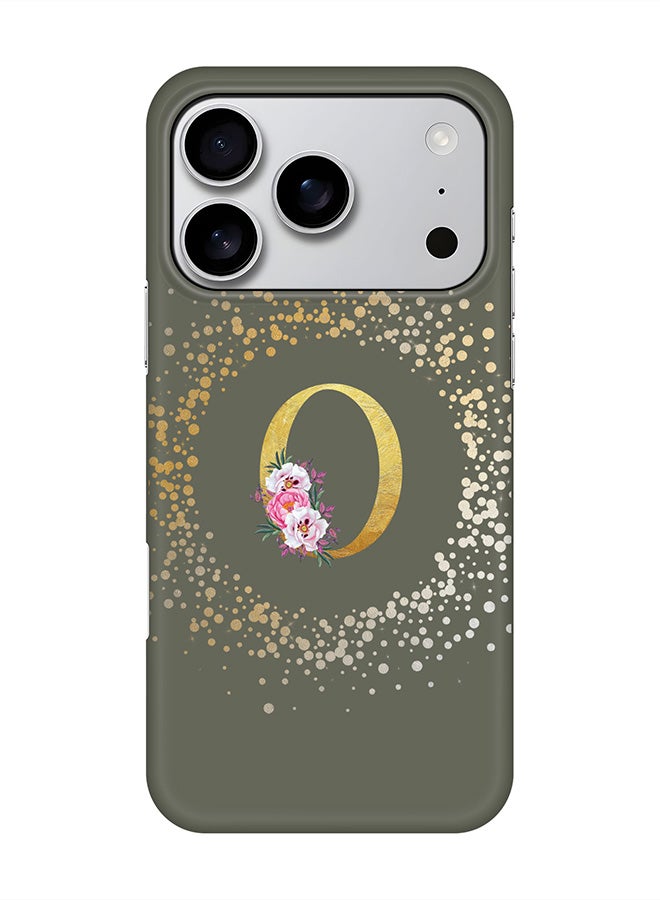 Stylizedd For iPhone 17 Pro,Case, [Compatible with MagSafe] Magnetic cover Slim fit Protection Matte, - Custom Monogram Floral - O  (Olive Green )