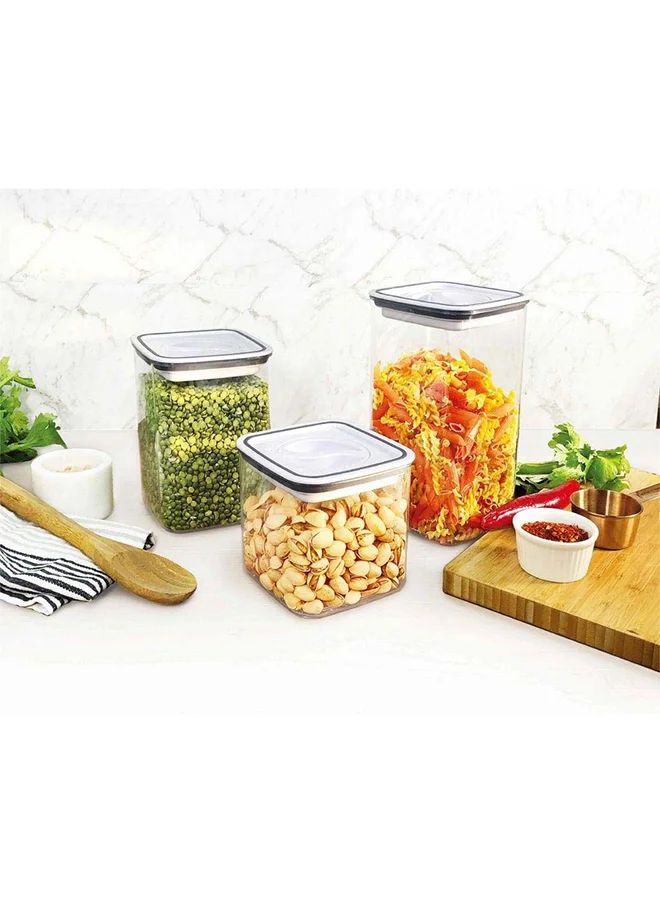 DANUBE HOME Proo 3-Piece Smart Lock Leakproof Storage Container Set500Ml Lid-Abs plus Tpr plus Silicone Body-Ps Re-Usable Food Storage Containers Stackable Organizer For Kitchen L13Xw13Xh8Cm - White
