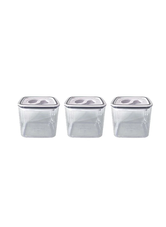 DANUBE HOME Proo 3-Piece Smart Lock Leakproof Storage Container Set500Ml Lid-Abs plus Tpr plus Silicone Body-Ps Re-Usable Food Storage Containers Stackable Organizer For Kitchen L13Xw13Xh8Cm - White