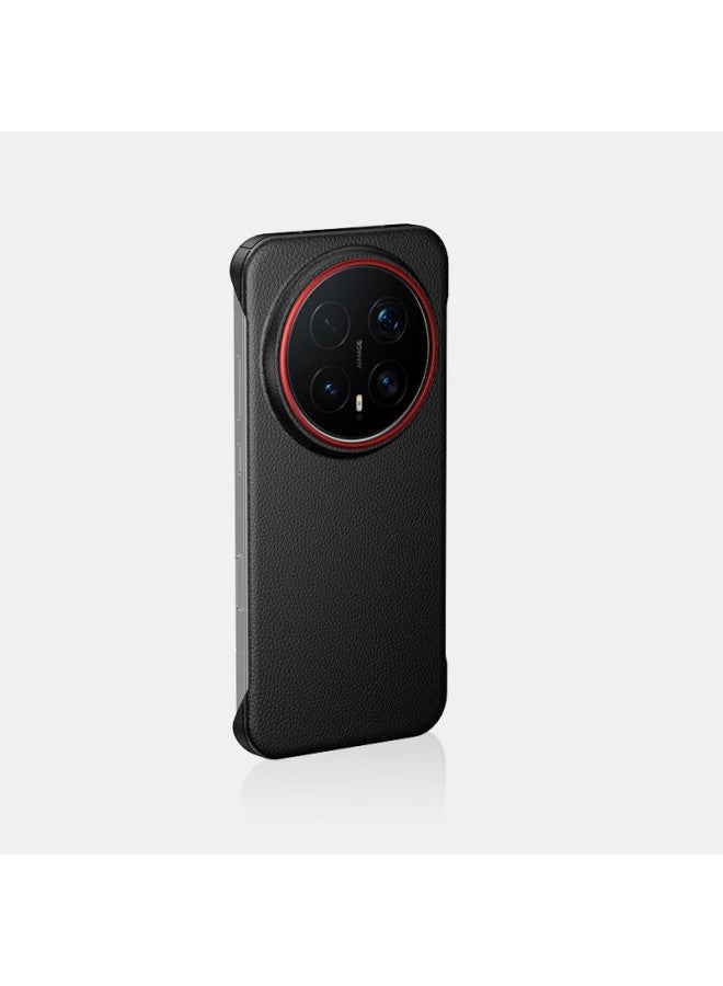 Stedfer Case For Honor Magic8 Pro, Huawei Honor Magic8 Pro Protective Cover, Frameless Half-wrap Magnetic Ultra-thin Leather Texture, Uni New Model - Red Circle Black