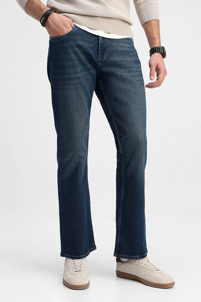 SNITCH Dark Blue Solid Flared Fit Casual Jeans