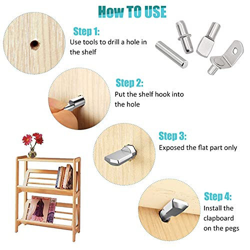 Cerpourt 104Pcs Shelf Pins Kit,4 Styles Nickel Plated Shelf Support Pegs,Bookshelf Pegs for Shelves,Cabinet Shelf Bracket Pegs Shelf Pins Holders for Kitchen Furniture & Closet ( 5mm & 1/4inch ) - Image 5