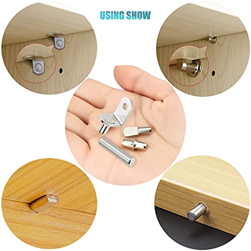 Cerpourt 104Pcs Shelf Pins Kit,4 Styles Nickel Plated Shelf Support Pegs,Bookshelf Pegs for Shelves,Cabinet Shelf Bracket Pegs Shelf Pins Holders for Kitchen Furniture & Closet ( 5mm & 1/4inch ) - Image 3