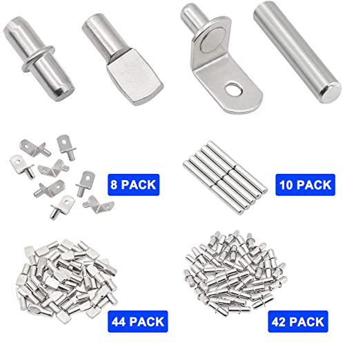 Cerpourt 104Pcs Shelf Pins Kit,4 Styles Nickel Plated Shelf Support Pegs,Bookshelf Pegs for Shelves,Cabinet Shelf Bracket Pegs Shelf Pins Holders for Kitchen Furniture & Closet ( 5mm & 1/4inch ) - Image 4