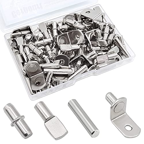 Cerpourt 104Pcs Shelf Pins Kit,4 Styles Nickel Plated Shelf Support Pegs,Bookshelf Pegs for Shelves,Cabinet Shelf Bracket Pegs Shelf Pins Holders for Kitchen Furniture & Closet ( 5mm & 1/4inch ) - Image 1