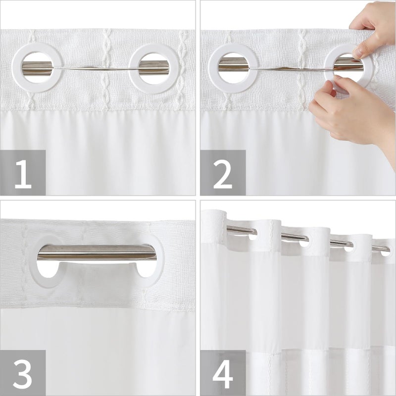 eachope eachope No Hook White Farmhouse Shower Curtain with Snap-in Liner Boho Linen Striped Heavy Duty Fabric Shower Curtain Set with Tassel Bohemian Country Ultra Thick Shower Curtain for Bathroom 71x74 - Image 5
