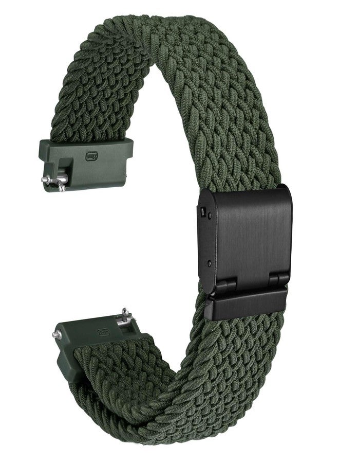 WOCCI 22mm Braided Nylon Watch Band for Men and Women, Quick Release, Black Stainless Steel Buckle (Khaki Green) - Image 1