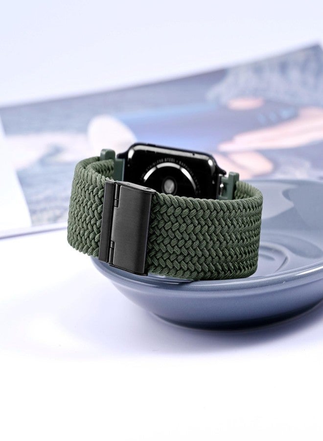 WOCCI 22mm Braided Nylon Watch Band for Men and Women, Quick Release, Black Stainless Steel Buckle (Khaki Green) - Image 2