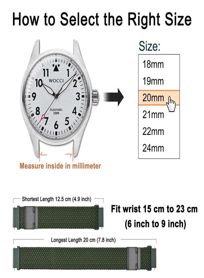 WOCCI 22mm Braided Nylon Watch Band for Men and Women, Quick Release, Black Stainless Steel Buckle (Khaki Green) - Image 4