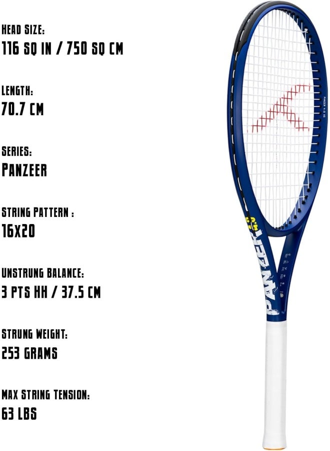HUNDRED راكت تنس بانزر مع غطاء كامل | ثقيل الرأس 3 نقاط | حجم المقبض 2 (4 1/4 بوصة) | 253 جرام (أزرق داكن) - Image 2